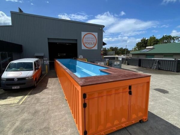 Orange 40ft Shipping Container Pool – Modern Modular Pool, Durable Corten Steel Construction, Ready-to-Use Design